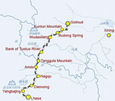 Landkarte der Qinghai-Tibet-Eisenbahn