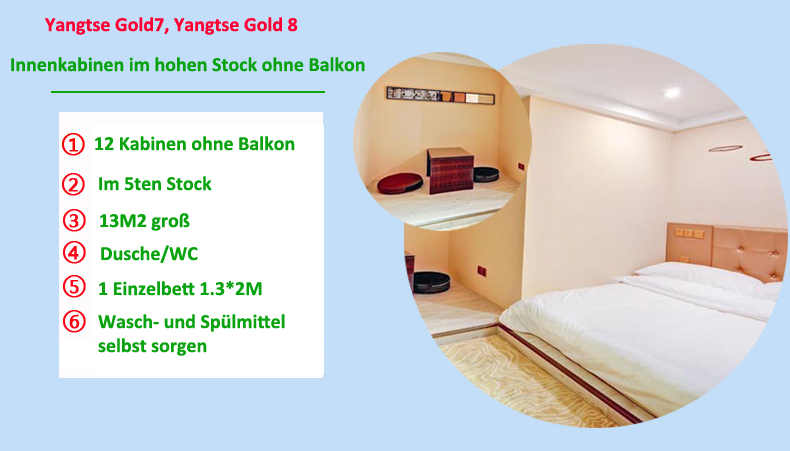 Yangtse Gold 7, Yangtse Gold 8, Innenkabin ohne Balkon